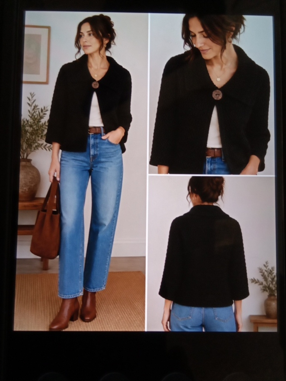 Pure Handknit Womens Cropped Cardigan Cotton 3/4 Sleeves Boho Coastal S/M